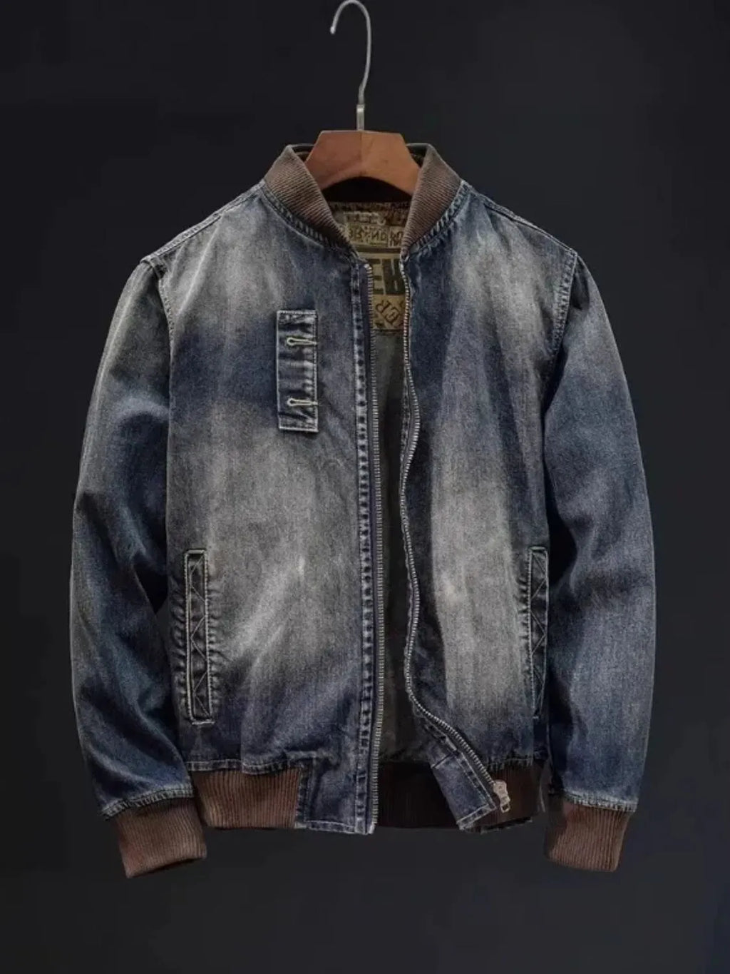 Button Up Washed Denim Bomber Jacket Plus Size