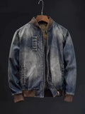 Button Up Washed Denim Bomber Jacket Plus Size