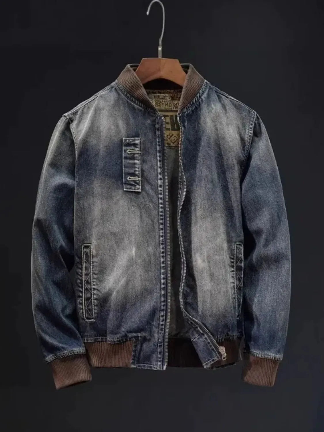 Button Up Washed Denim Bomber Jacket Plus Size